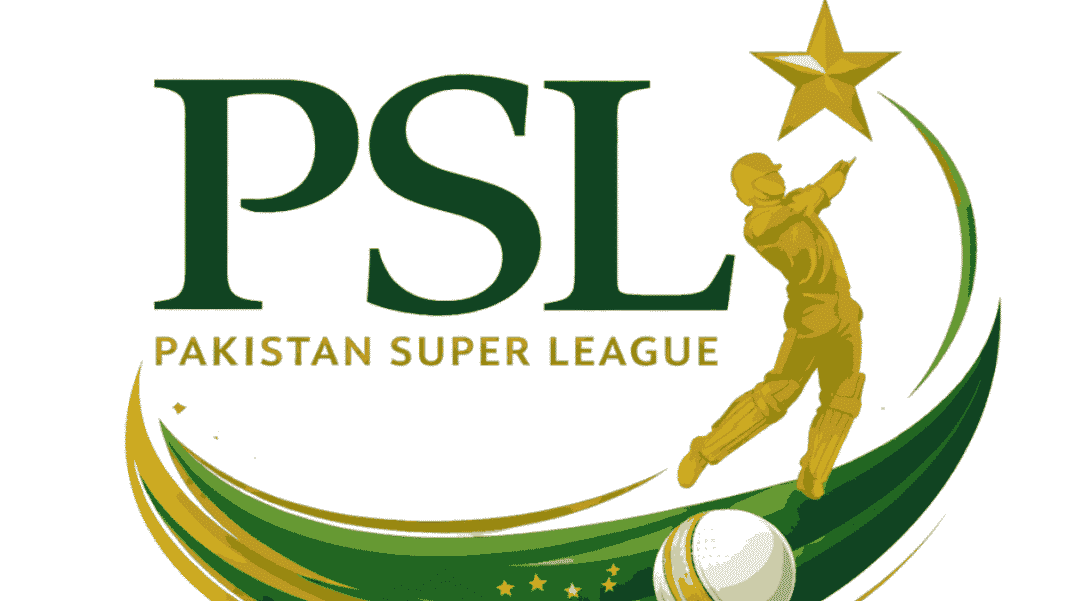 PSL Pakistan Super League official logo featuring a golden cricket batsman, star, and green swoosh design on a white background
