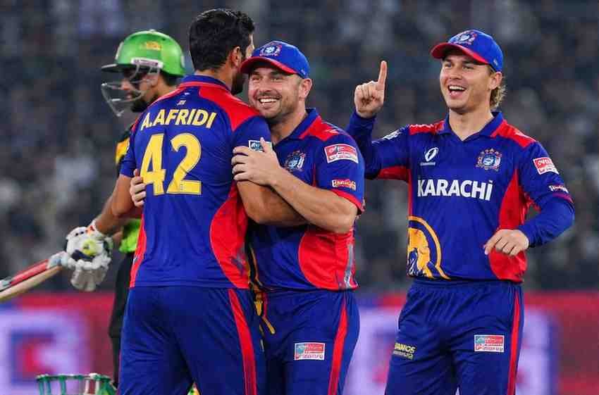 Karachi Kings players celebrating victory during PSL match