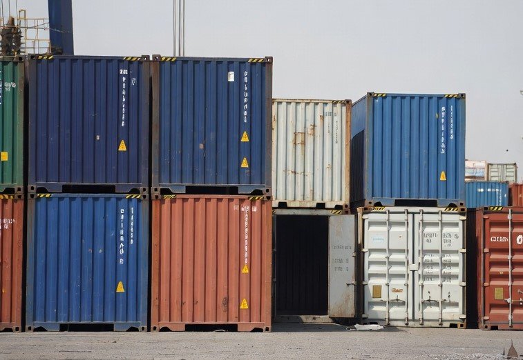 Cargo containers being handled at Karachi Port, Pakistan