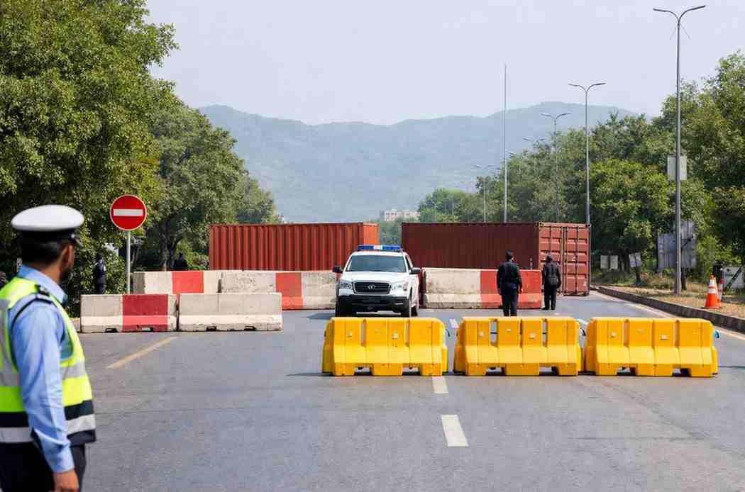 Islamabad Red Zone Locks Down for High-Stakes Talks Islamabad Red Zone lockdown traffic police barricades and road closure