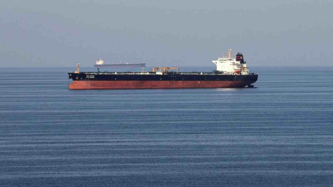 oil tanker ship sailing in open sea strait of hormuz