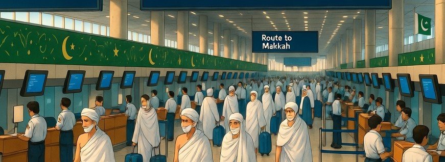 Route to Makkah operation preparations at Lahore Airport with pilgrims and airport staff
