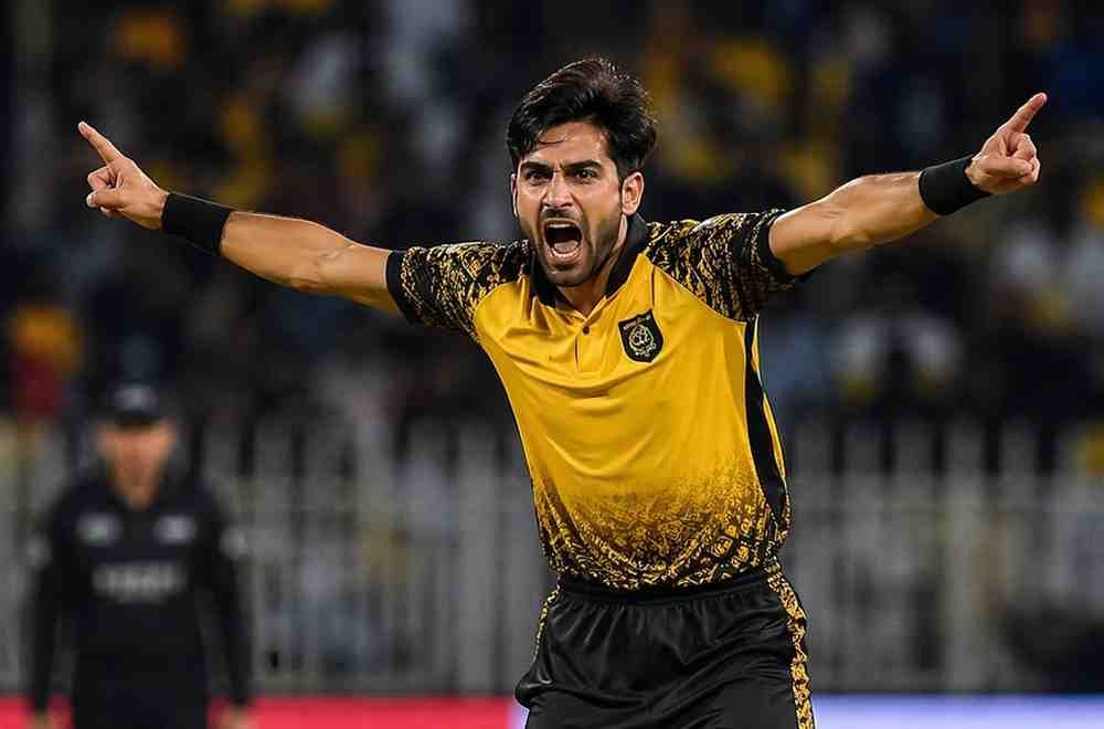 Peshawar Zalmi fast bowler celebrating a wicket during PSL 11 match