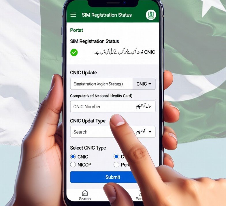 Mobile user checking SIM registration and CNIC update on smartphone