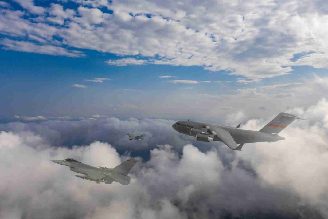 Fighter jets escorting US Air Force aircraft carrying vice president during international flight