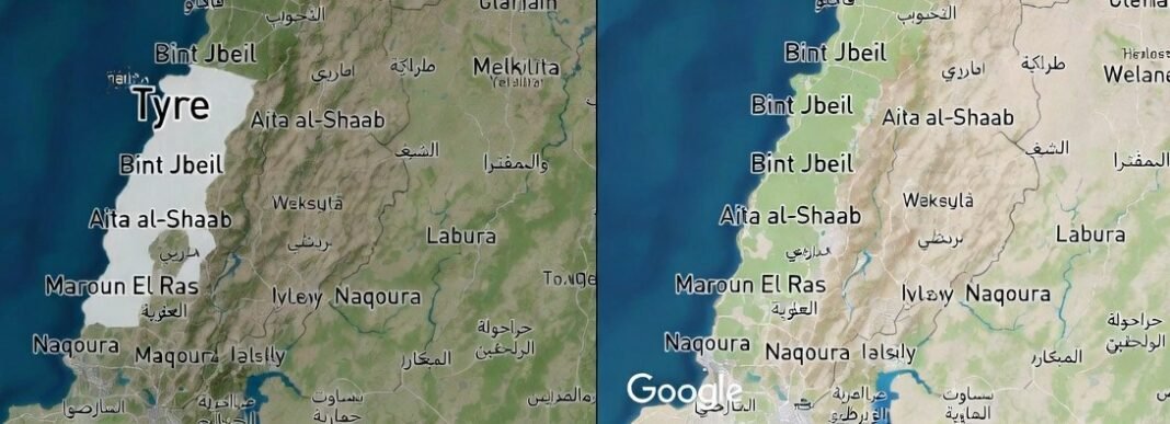 Apple Maps Removes Lebanon Area: Netizens Raise Concerns Missing Lebanon village names on Apple Maps compared to Google Maps display
