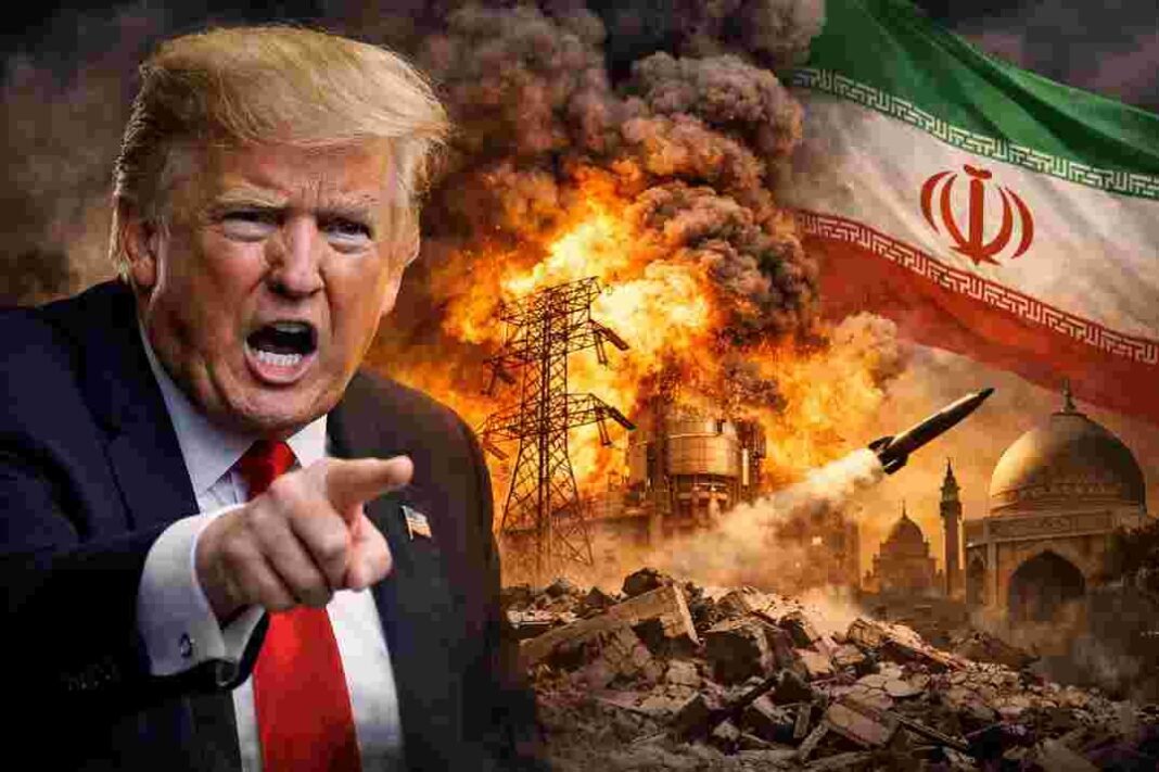 Donald Trump reacting as explosion hits power infrastructure in Iran amid war crimes concerns
