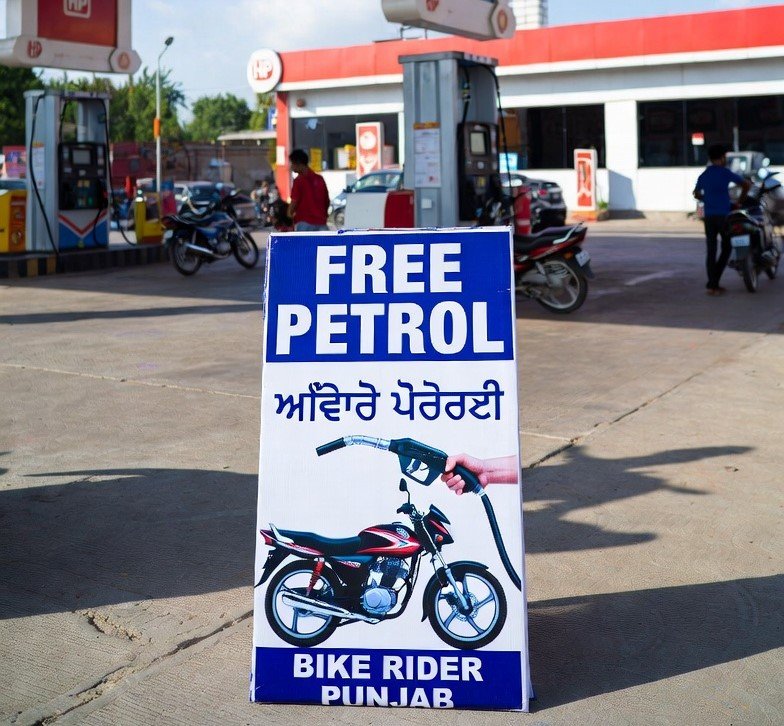 Free petrol in Punjab for bike riders at a petrol station