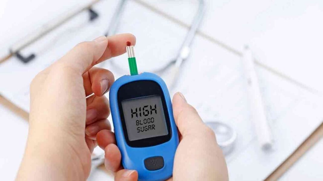 High blood sugar is harmful to the eyes, but how? Person checking blood sugar level using a glucometer