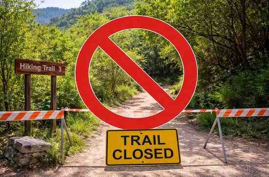 Islamabad hiking trail blocked with no entry sign and closure notice