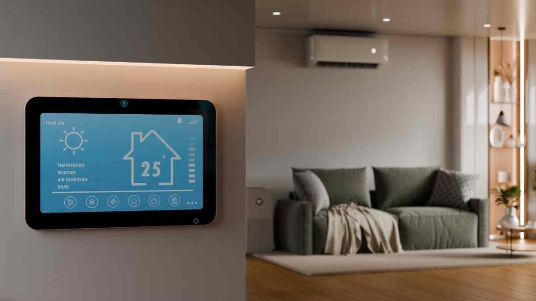 smart home control panel showing IoT Artificial Intelligence temperature and automation system