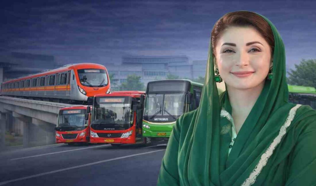 Maryam Nawaz with metro bus and orange line train after announcement of free public transport in Punjab