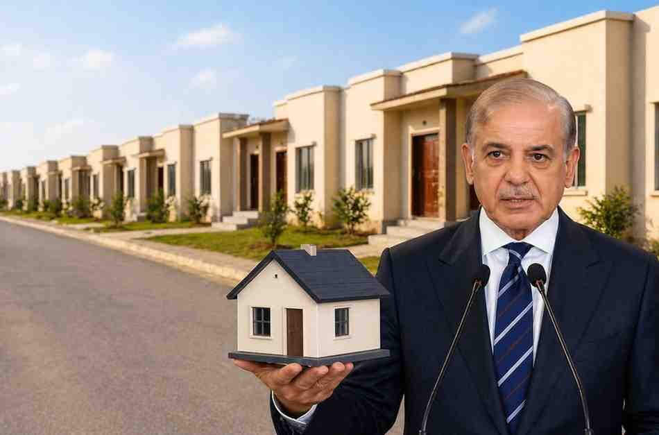 PM holding model house with homes behind