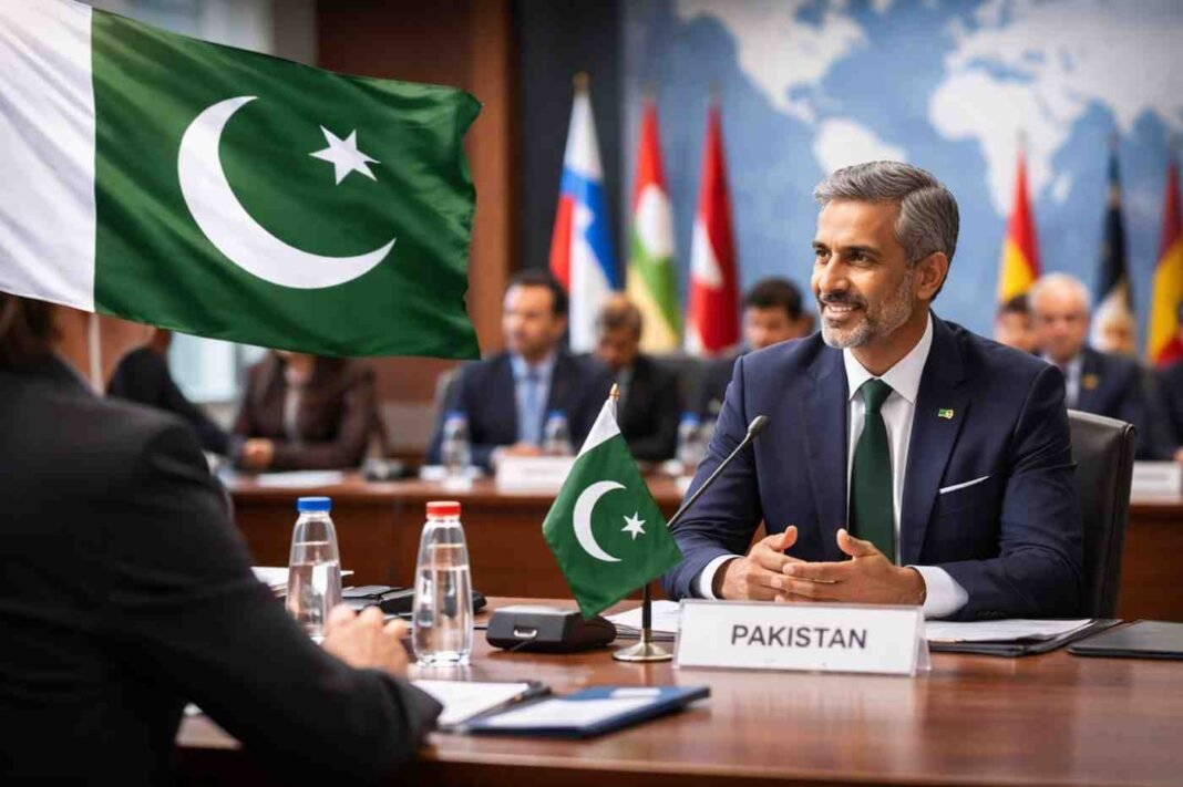 Pakistani diplomat in international meeting showing Pakistan diplomatic comeback