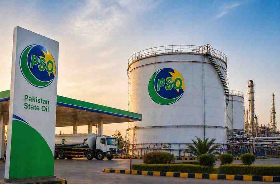Fuel storage tanks and oil refinery infrastructure representing PSO operations in Pakistan