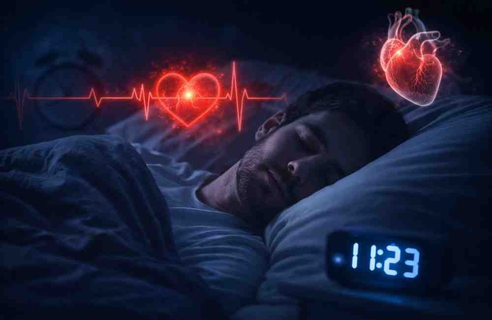 man sleeping at night showing connection between sleep habits and heart disease risk