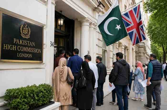 People outside Pakistan High Commission