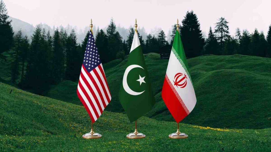 us iran pakistan flags representing diplomatic talks mediation