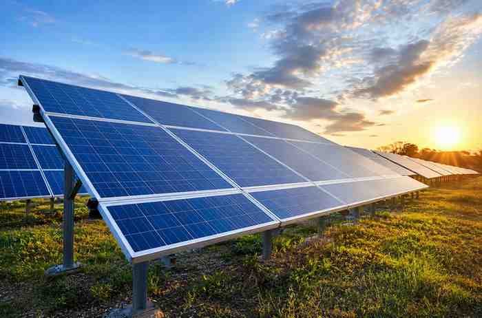 Solar panels installed at a large renewable energy facility in the United States