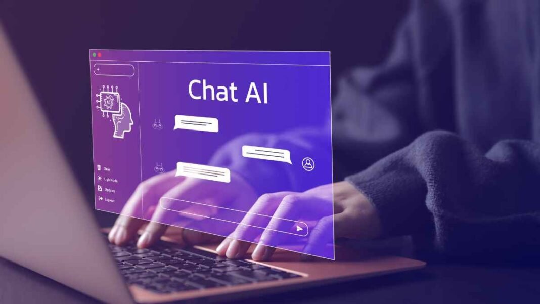 Student using AI chat tools on a laptop while relying on automated writing assistance
