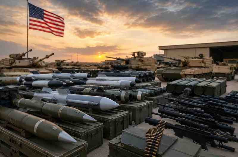 US military weapons and defense equipment displayed during a Middle East arms deal announcement