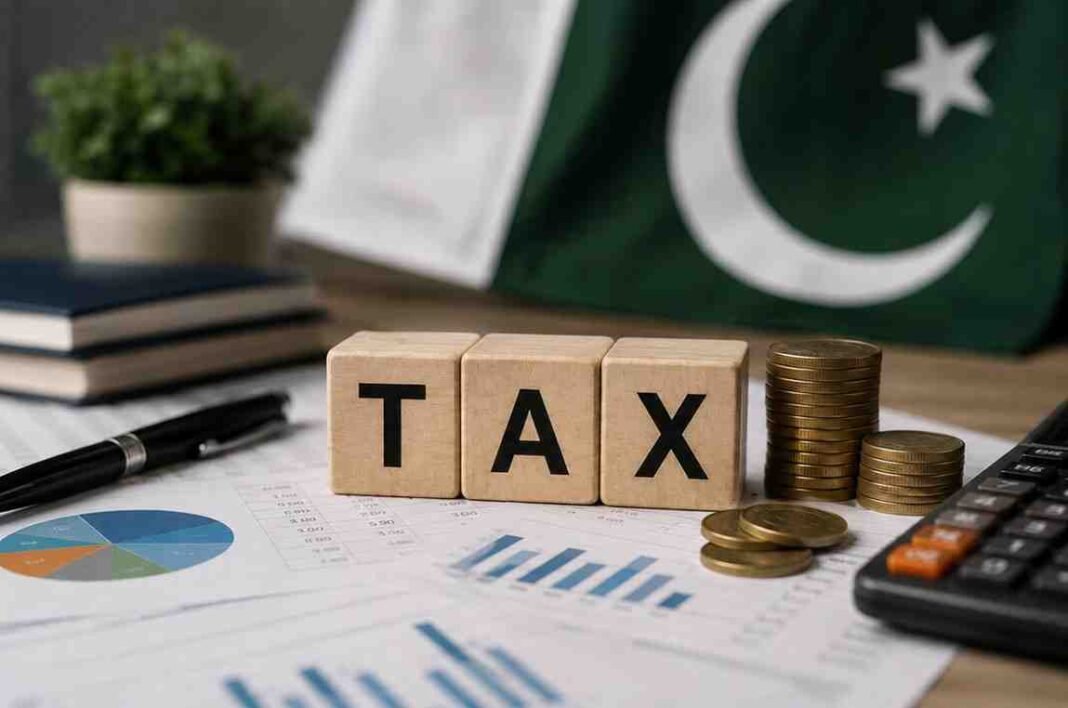 budget202 Finance-related image showing Pakistan budget documents, calculator, coins, and tax planning concept for Budget 2026–27.