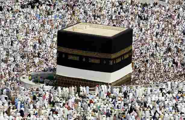 Hajj pilgrims performing Tawaf around Kaaba in Mecca