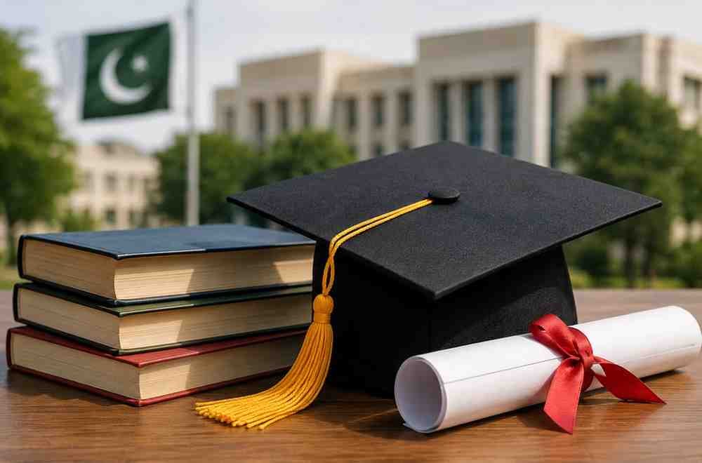Graduation cap, books, and diploma representing HEC’s new MPhil and PhD admission policy in Pakistan