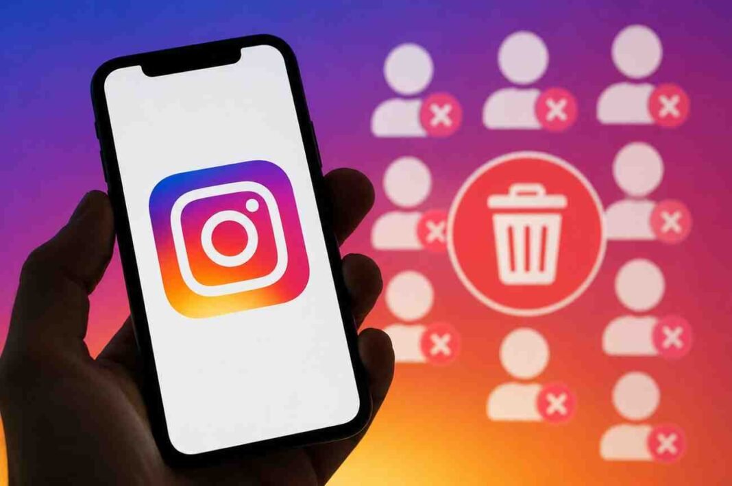 Instagram app displayed on a smartphone during a global account cleanup campaign