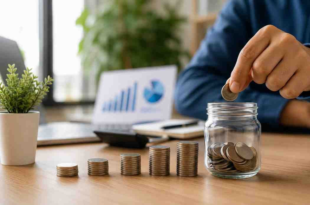 Investment in Mutual Funds! Big Relief for Small Investors Person saving money and investing through mutual funds with financial growth charts