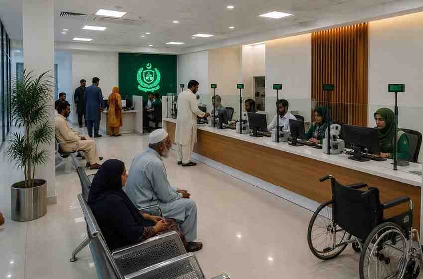Modern NADRA centre interior in Karachi.
