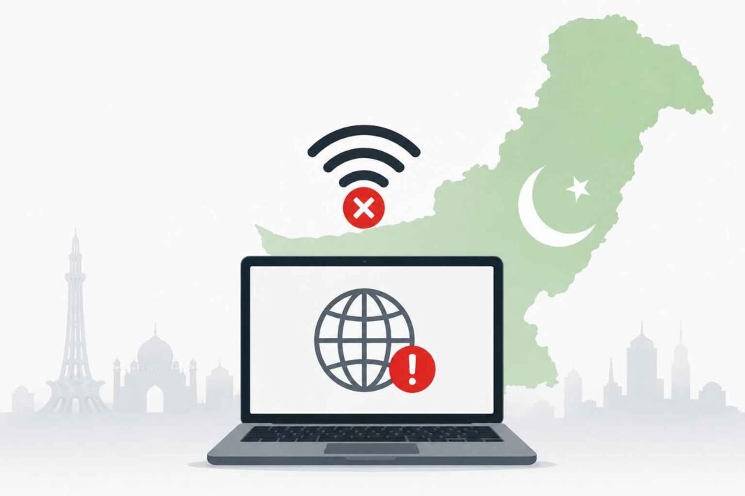 Laptop showing internet connection error during Pakistan ISP outage