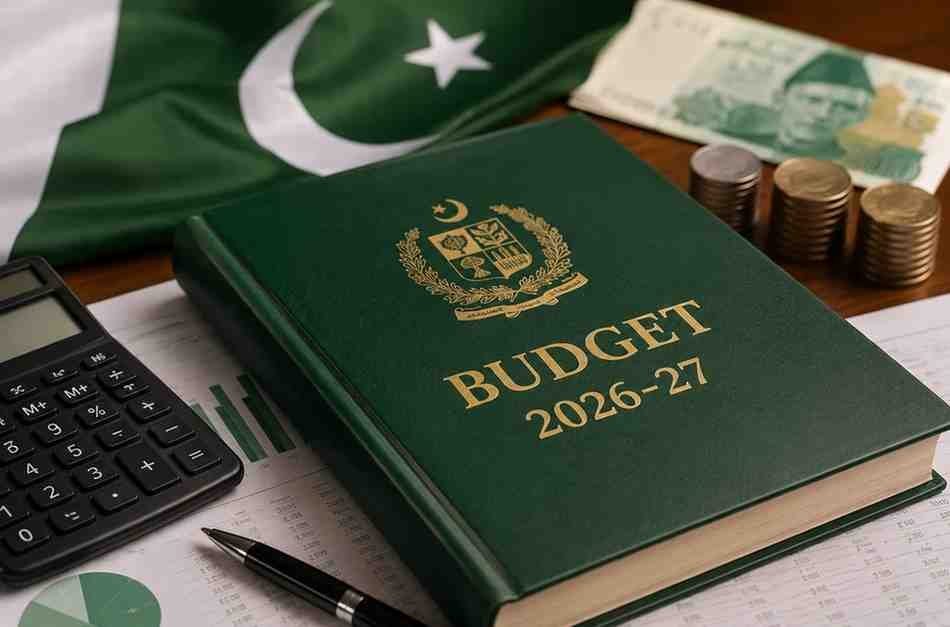 Pakistan Budget 2026 Likely on June 5 Federal budget document with Pakistani flag, calculator, and financial charts on a desk