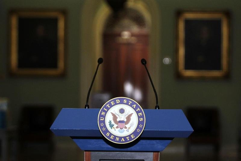 US Senate podium and chamber during Iran war resolution vote
