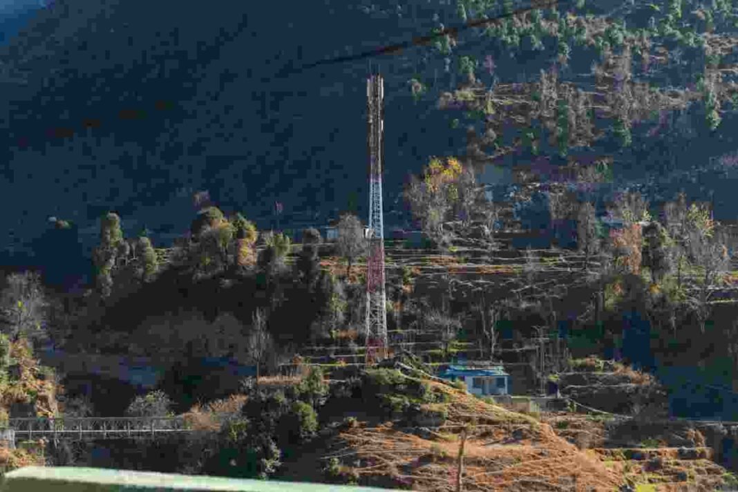 Mobile communication tower in Azad Kashmir during internet and mobile service suspension.