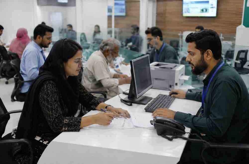 Citizens receive assistance at an e-Service Center for government services and tax payments.