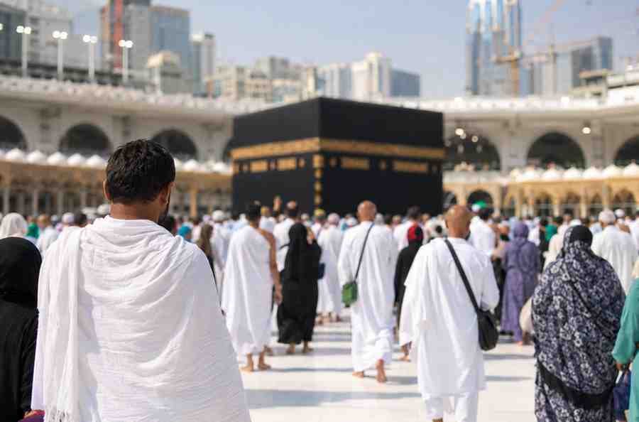 Pilgrims gather near the Kaaba during Hajj in Makkah.