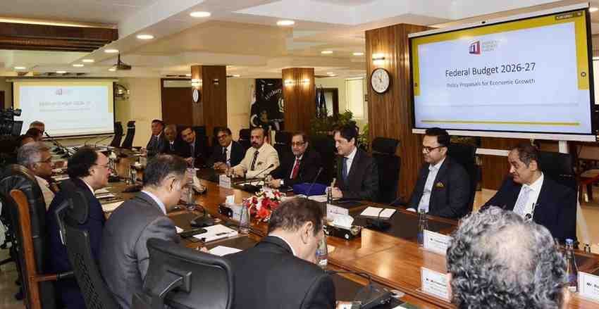 Officials attend a budget and economic survey meeting in Islamabad.