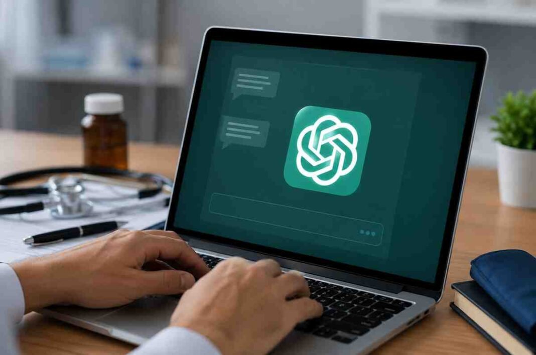 Person using an AI chatbot for medical information on a laptop.