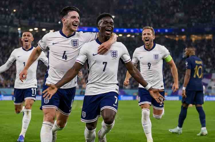 englandwi England players celebrate after defeating France in the FIFA World Cup 2026 third-place playoff.