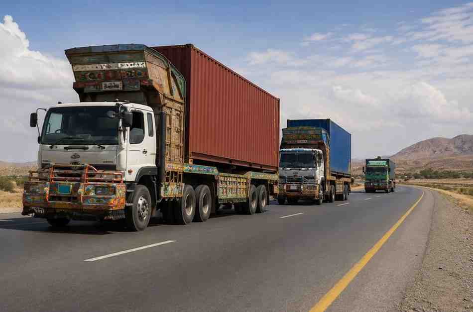 Transport Costs Rise Nationwide Decorated cargo trucks transporting goods on a highway in Pakistan after the transport fare increase.