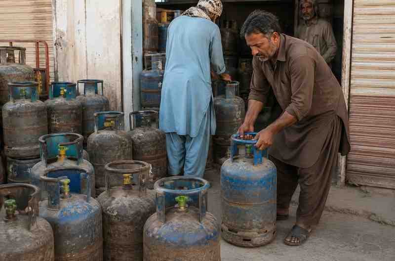 Chaman Faces Pakistani LPG Shortage LPG cylinders at a gas shop in Chaman during supply shortage