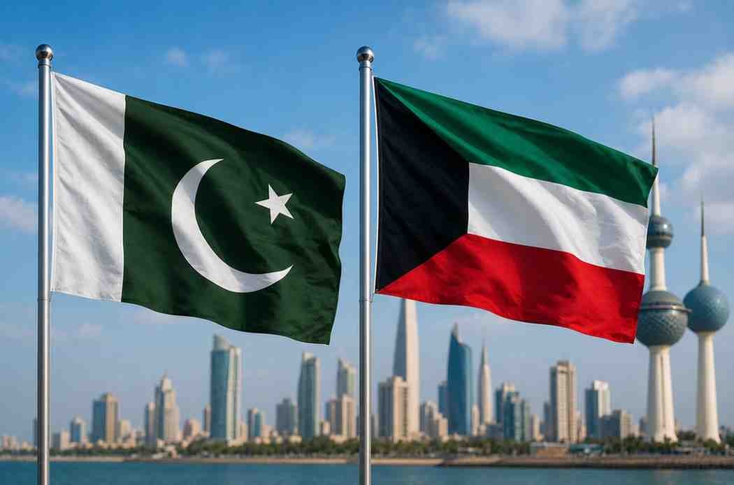 nationalnew Pakistan and Kuwait flags representing defense cooperation talks.
