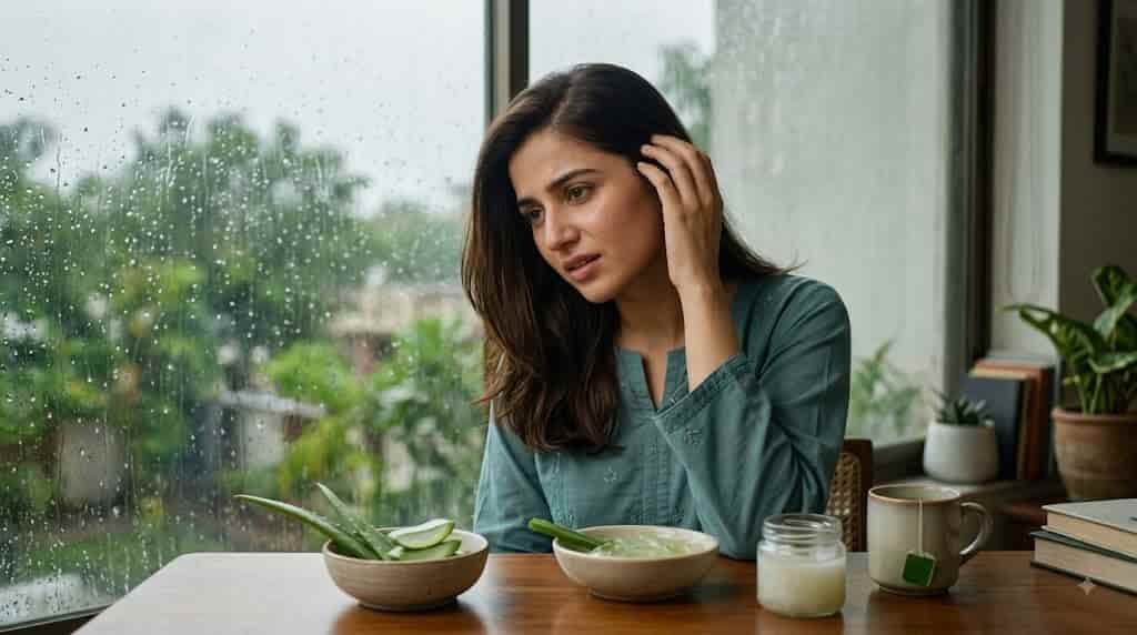 Itchy Scalp in Monsoon? 5 Natural Remedies That Can Help Woman dealing with itchy scalp in monsoon