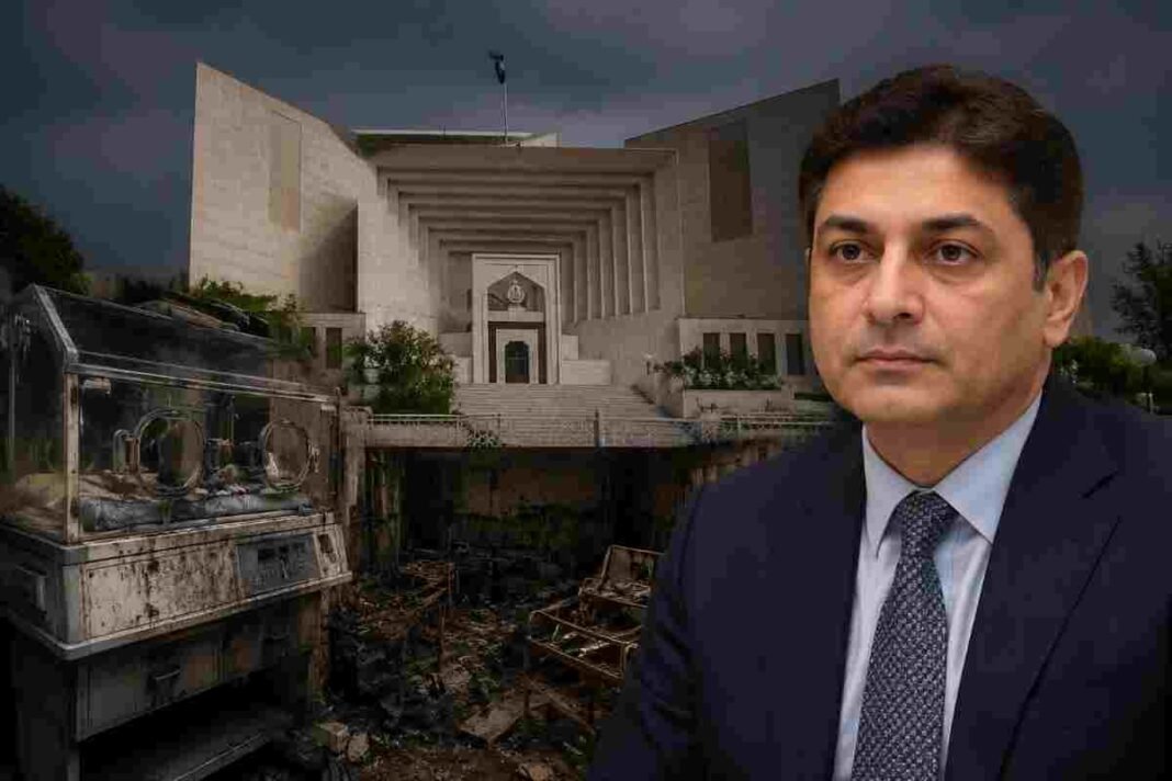 PIMS Executive Director Rana Imran Faces Removal Plea PIMS Executive Director Rana Imran Sikandar with hospital fire aftermath and legal proceedings