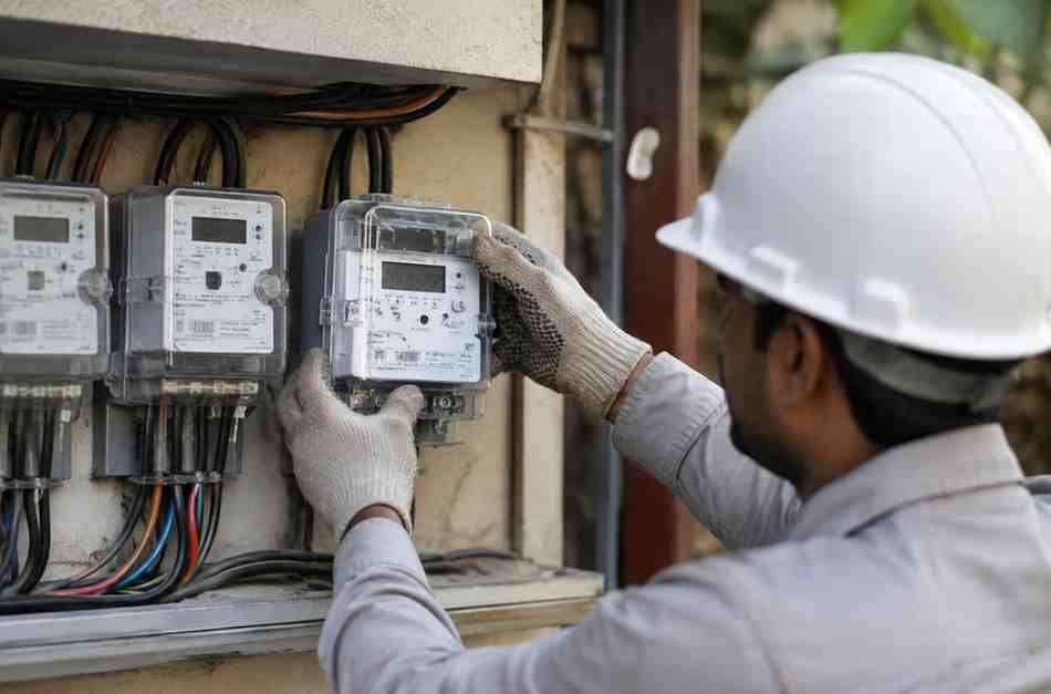 Electricity Meter Replacement Update Technician replacing a faulty electricity meter at a residential power connection.