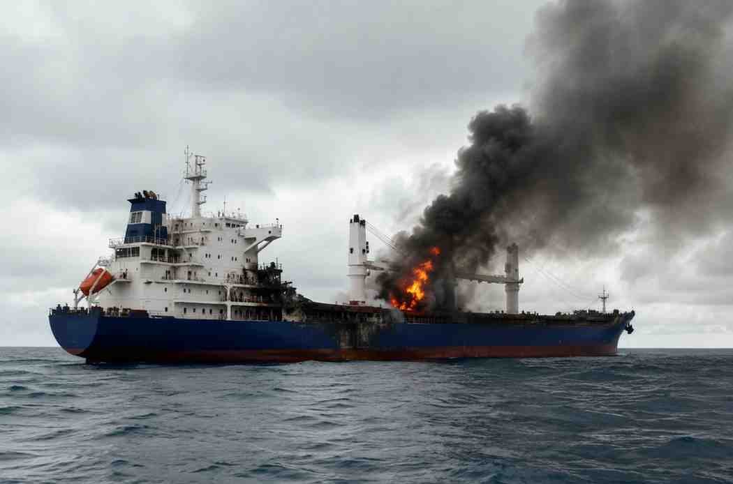 Damaged Turkish cargo ship after a drone attack near the Russian Black Sea port.