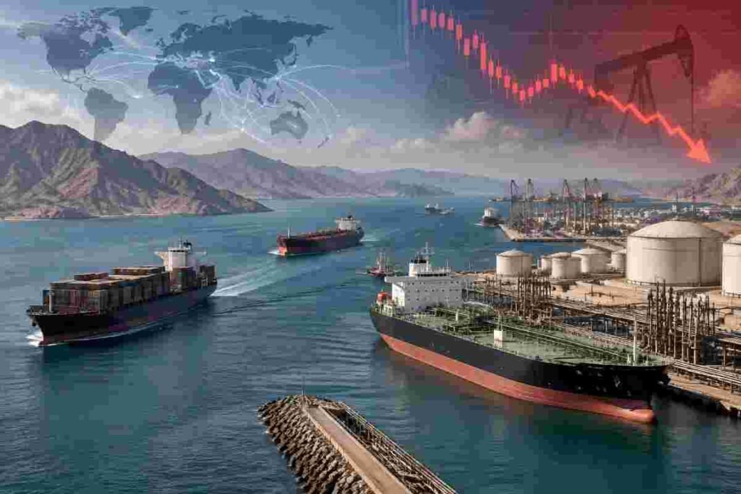 Iran War Causes $150 Billion Losses for Arab Countries Cargo ships and oil tankers near a Gulf maritime route showing the economic impact of the Iran war.