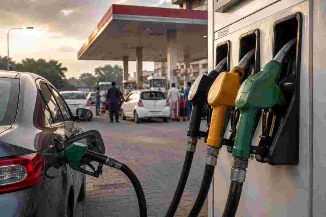 Petroleum Product Prices Rise Again Today Fuel pumps and vehicles at a busy petrol station in Pakistan.