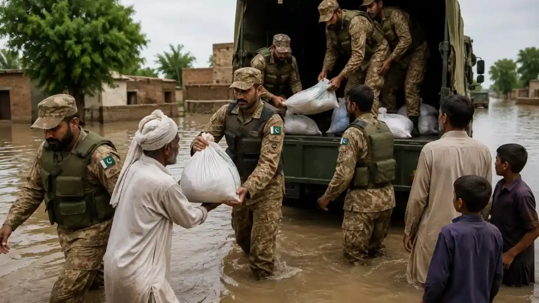 Article 245 of the Constitution of Pakistan: Armed Forces in Aid of Civil Power Pakistan Army soldiers assisting in flood relief operations